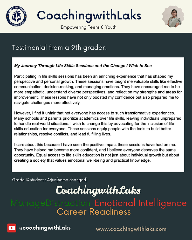 Testimonial from a 9th grader